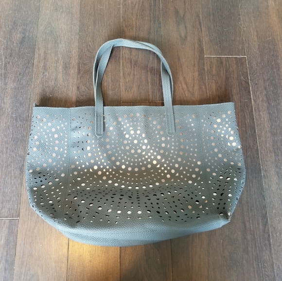 Gray Faux Leather Cut-out Tote - Picture 2 of 6